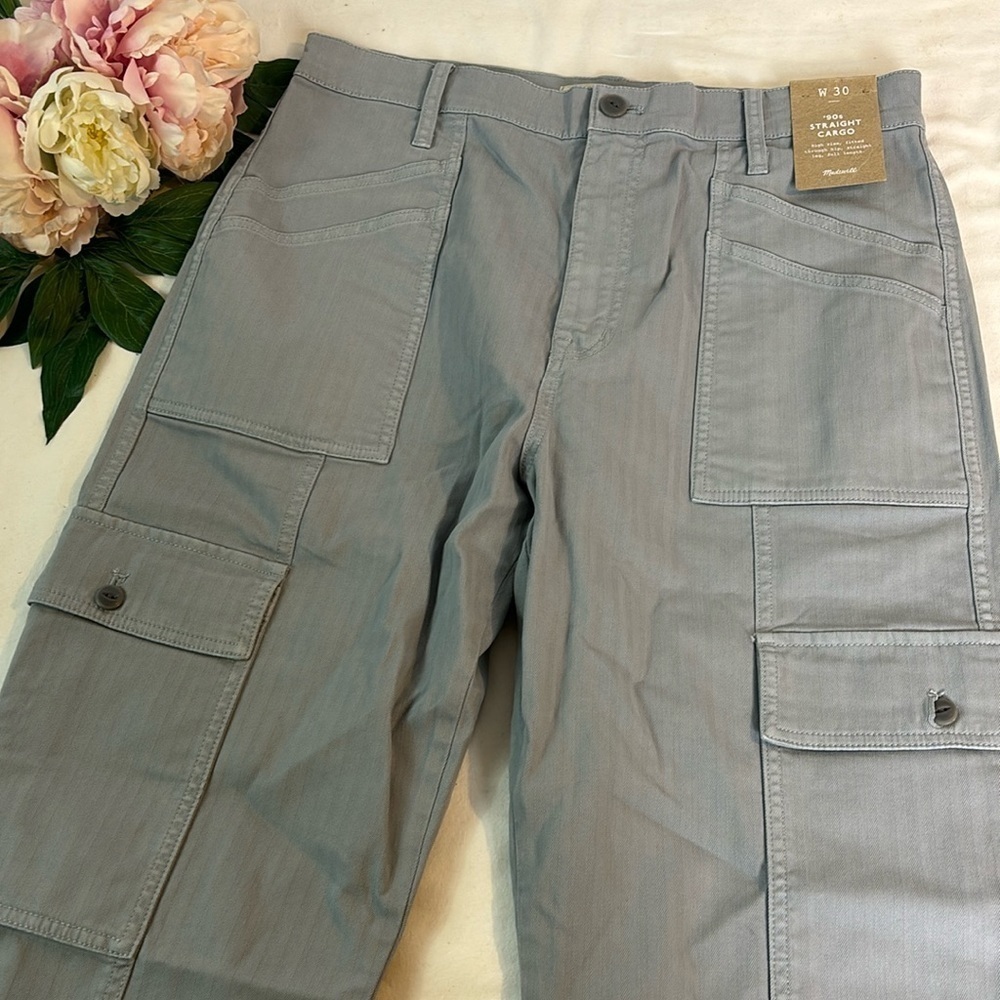NWT Madewell Gray Cotton Blend The Garment Dyed '90s Straight Leg Cargo Pant